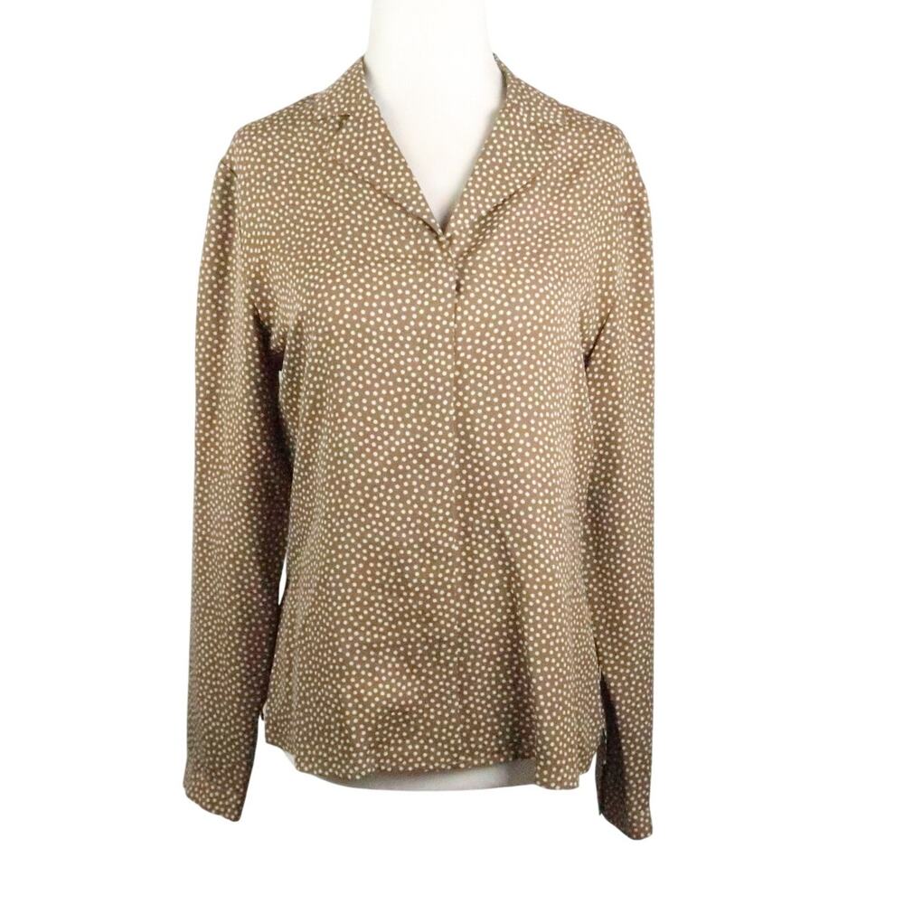 Vintage 90s Talbots Brown and Cream Polka Dot Button Down Blouse Top 4